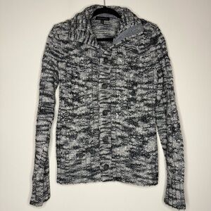 BANANA REPUBLIC Chunky Cable Knit Wool Blend Marled Gray Grandpa Button Cardigan